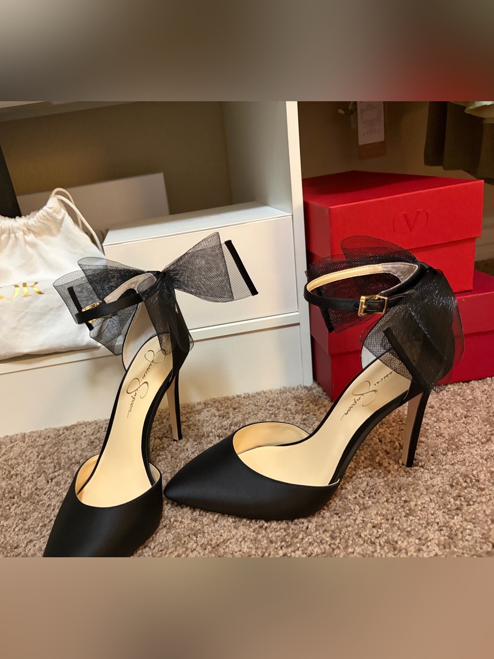 Jessica Simpson Phindies Black Matte Satin Pumps Heels- NIB